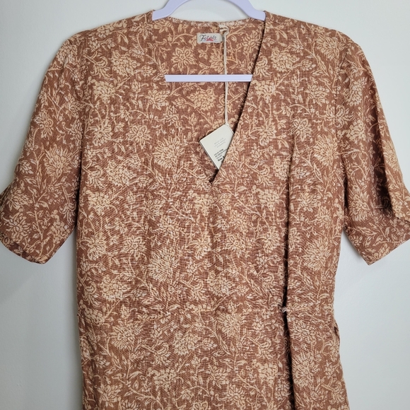 Faherty Earthy Brown Floral Paisley Garden Girl Ashley Linen Wrap Dress S - Picture 5 of 16